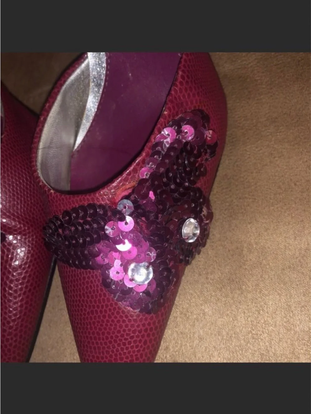 Dollhouse Burgundy Pointed Toe Sequin Embellished Heels